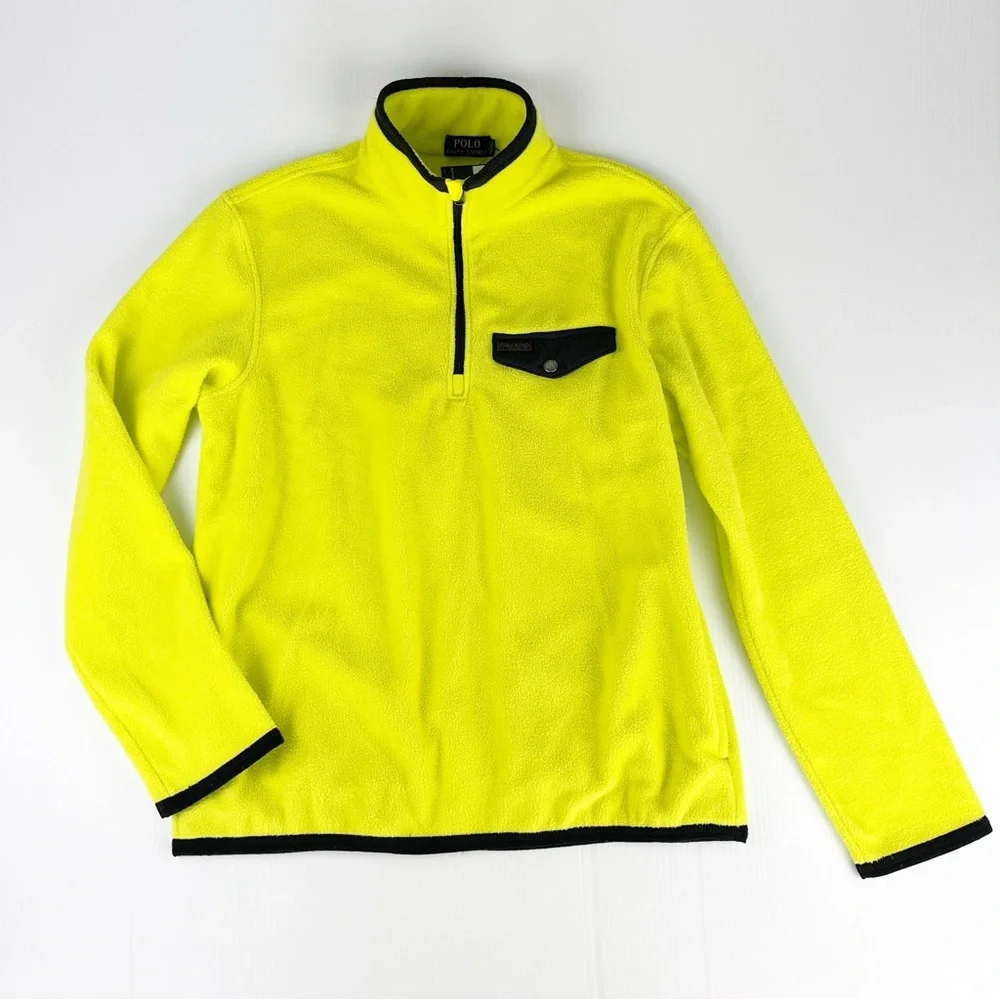 Polo Ralph Lauren Neon Yellow 1/4 Quarter Zip Fleece Sweater Sweatshirt Top